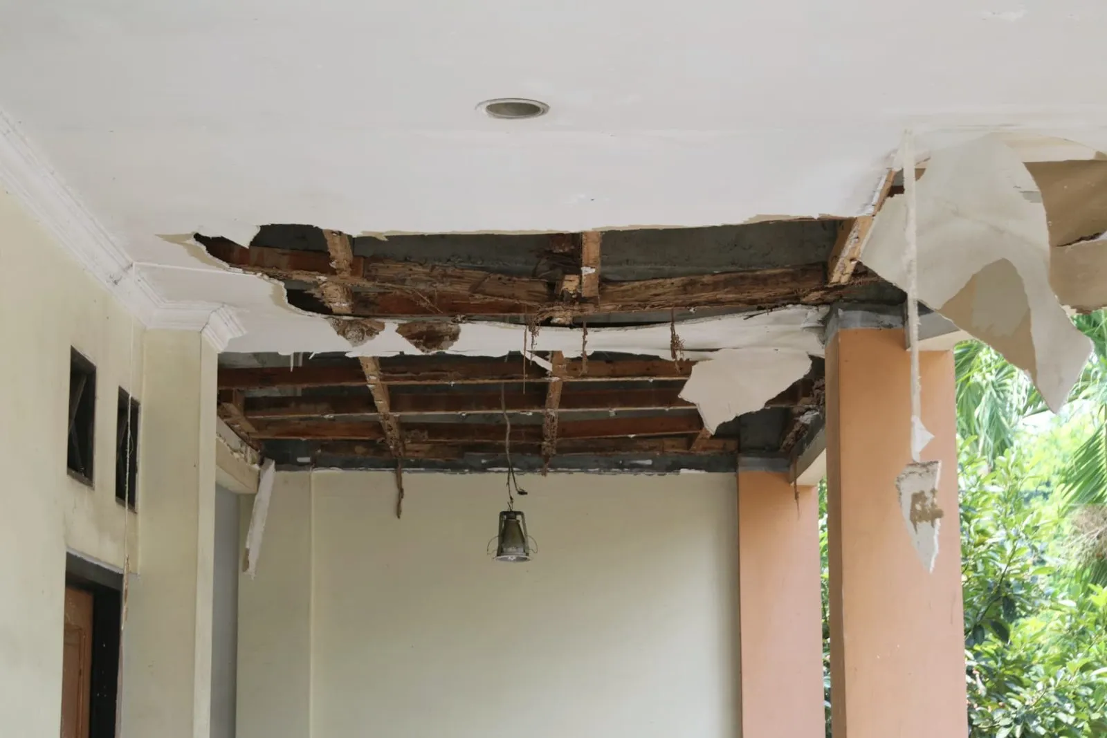 Collapsed ceiling drywall before water damage rebuild in Phoenix, AZ